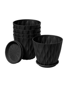 Toque Plant Pots 5 Pcs 8 Inchs Plastic Planter Pots with Drainage Saucers Black