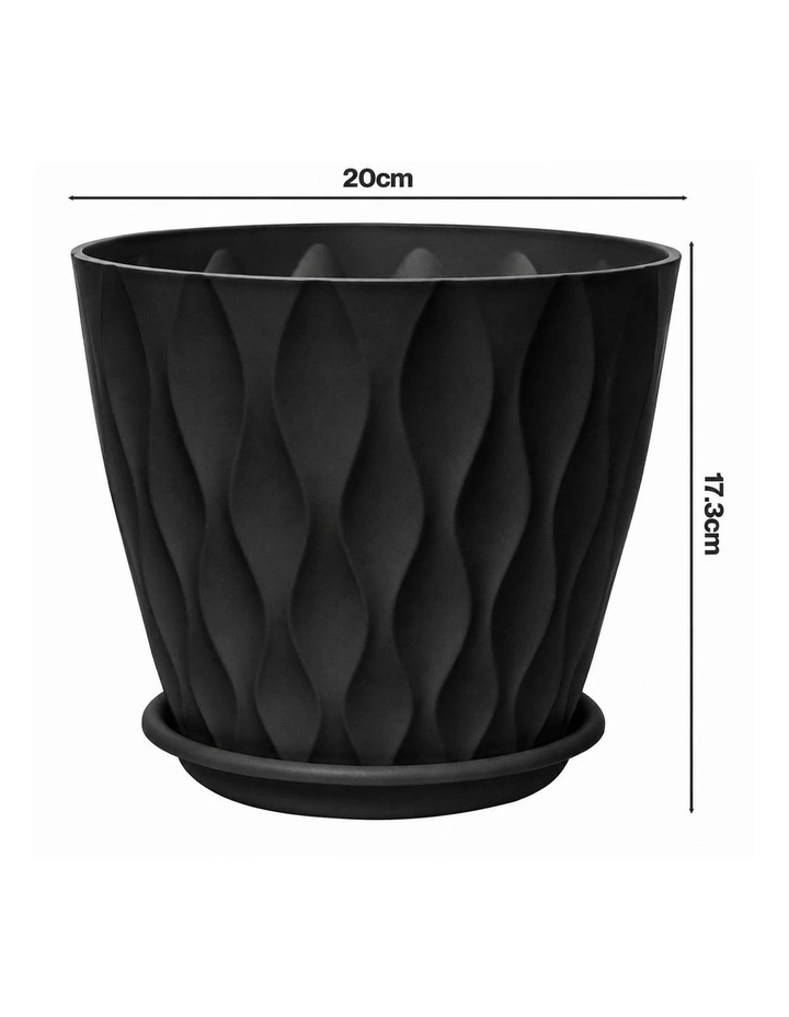 Toque Plant Pots 5 Pcs 8 Inchs Plastic Planter Pots with Drainage Saucers Black image 3