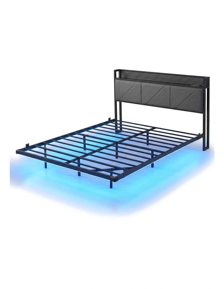 Levede Floating Bed Frame Double LED USB Power Storage Headboard Metal Base image 1