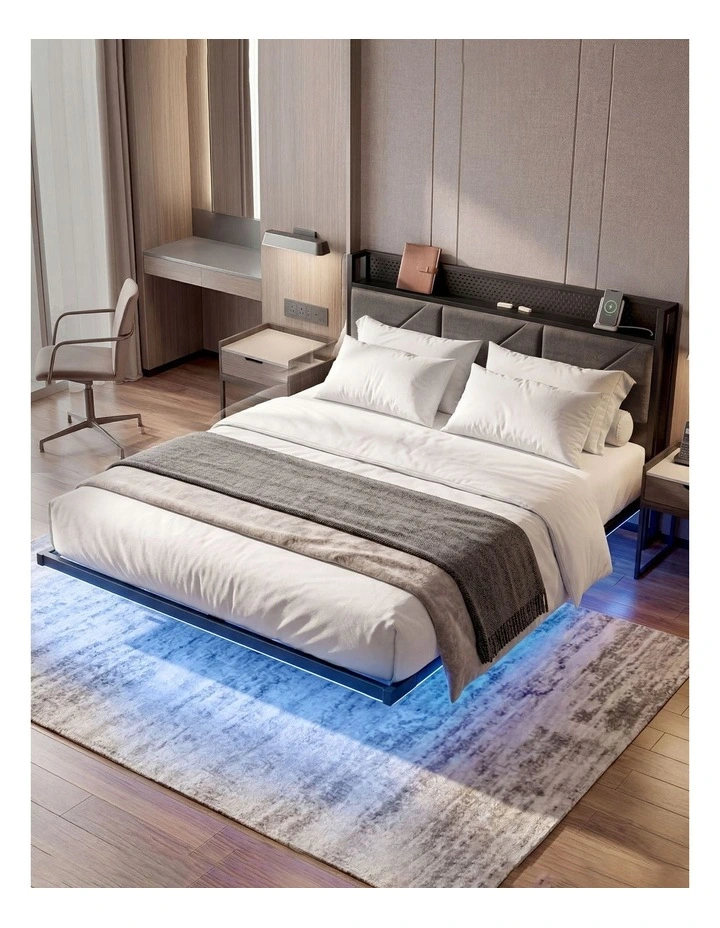 Levede Floating Bed Frame Double LED USB Power Storage Headboard Metal Base image 7
