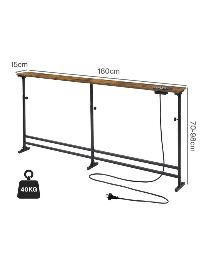Levede Narrow Console Table Adjustable Behind Couch Side Power Ports Entryway image 3