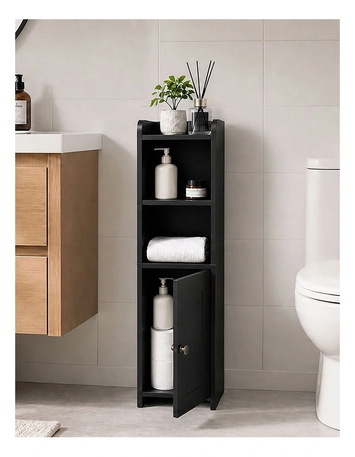 Levede Bathroom Cabinet Storage Slim Organiser Paper Holder Corner 78.5cm Black image 7