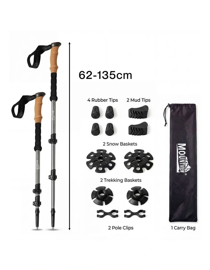 Mountview 2 Pcs Hiking Trekking Poles Walking Stick Adjustable Lightweight Grey image 3