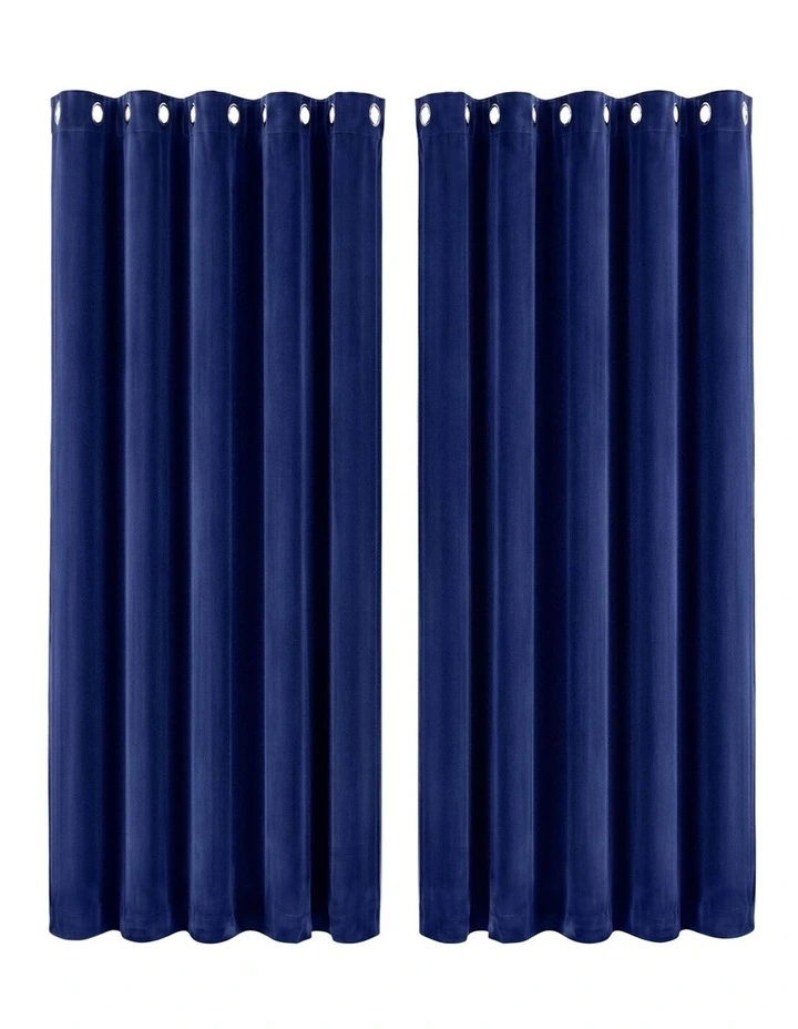 Marlow Blackout Curtains 2 Panels Velvet Room Darkening Eyelet Curtains Blue image 1