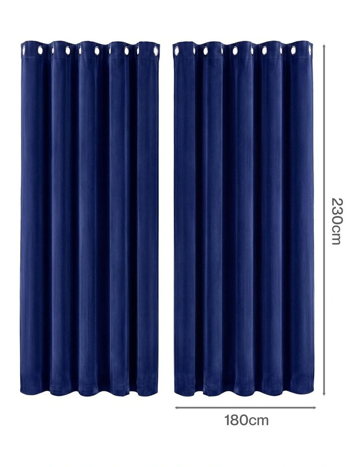 Marlow Blackout Curtains 2 Panels Velvet Room Darkening Eyelet Curtains Blue image 3