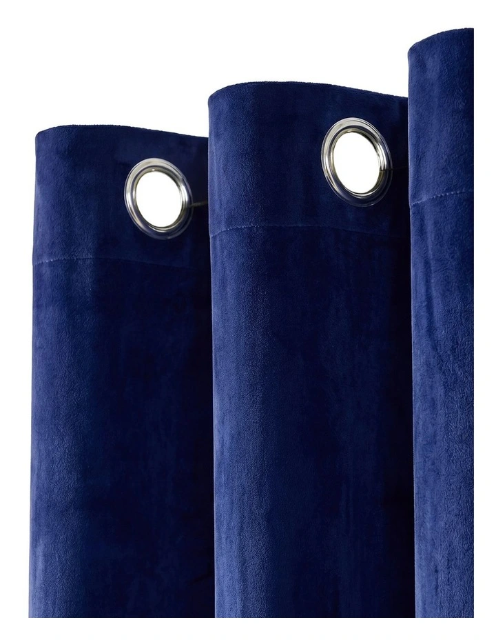 Marlow Blackout Curtains 2 Panels Velvet Room Darkening Eyelet Curtains Blue image 5