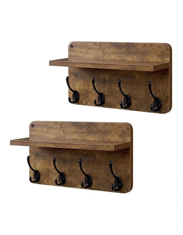 Levede Wall Mounted Coat Rack 2 Pcs Entryway Organizer Storage Rack Shelf Hooks image 1
