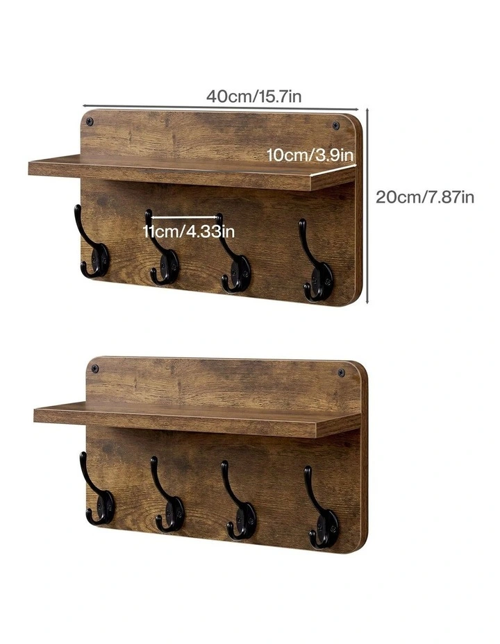 Levede Wall Mounted Coat Rack 2 Pcs Entryway Organizer Storage Rack Shelf Hooks image 3