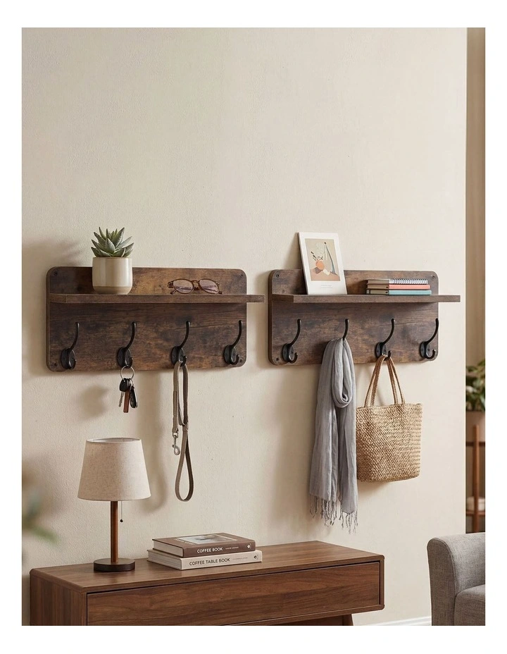 Levede Wall Mounted Coat Rack 2 Pcs Entryway Organizer Storage Rack Shelf Hooks image 7