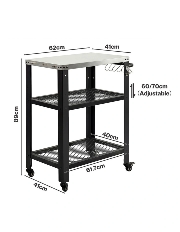 Levede Outdoor Kitchen Cart Mobile BBQ Grill Trolley Stainless Steel Prep Table image 3