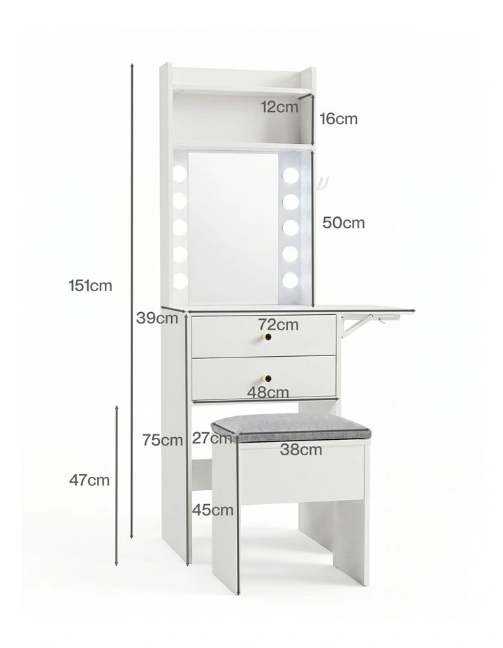 Levede Dressing Table Stool Dressing Vanity Desk Mirror LED Charging Station image 3