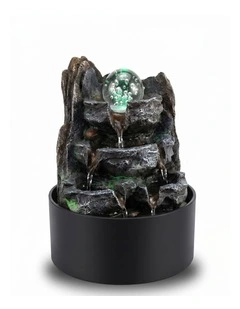 Spector Tabletop Water Fountain Resin LED Light 3 Flow Levels Waterfall Office