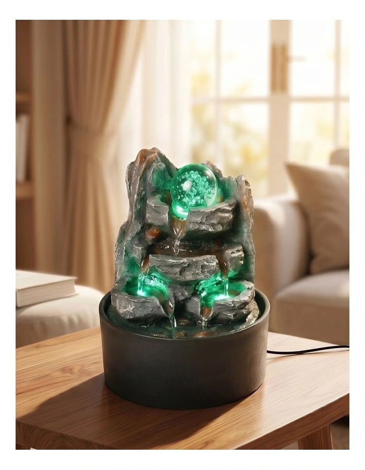 Spector Tabletop Water Fountain Resin LED Light 3 Flow Levels Waterfall Office image 7