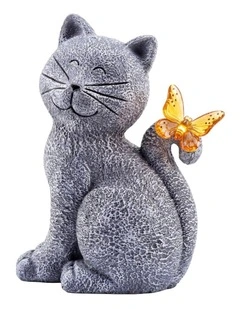 Emitto Solar Cat Butterfly Garden Statue LED Light Resin Outdoor Garden Decor