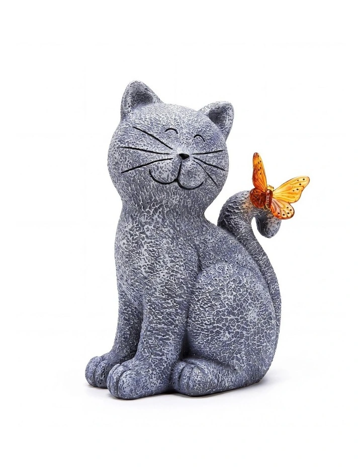 Emitto Solar Cat Butterfly Garden Statue LED Light Resin Outdoor Garden Decor image 2