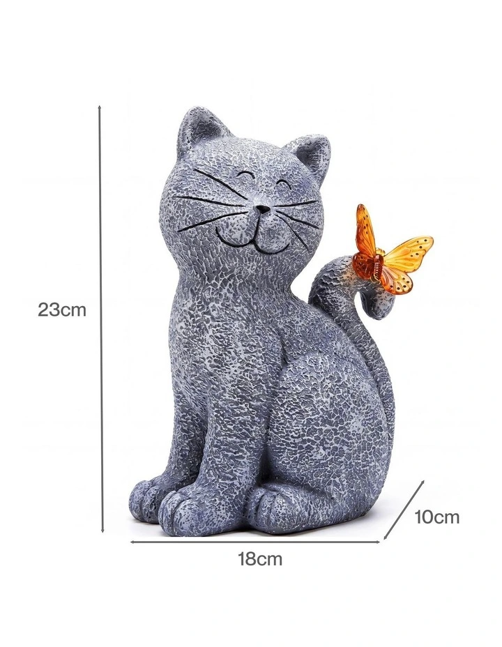 Emitto Solar Cat Butterfly Garden Statue LED Light Resin Outdoor Garden Decor image 3