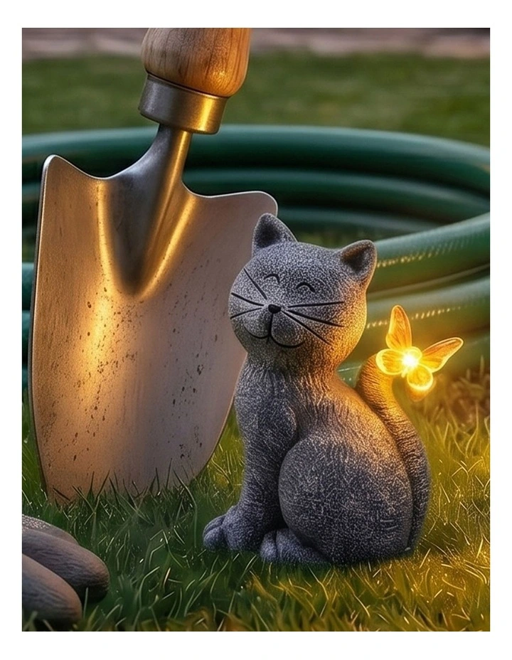 Emitto Solar Cat Butterfly Garden Statue LED Light Resin Outdoor Garden Decor image 7