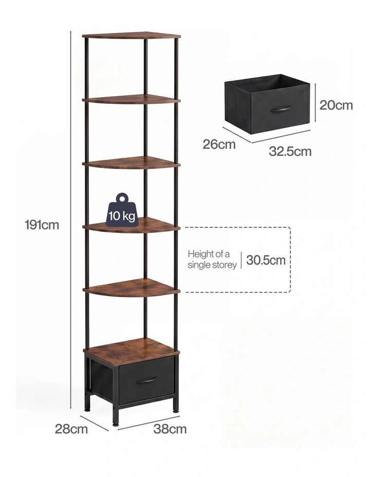 Levede 6-Tier Corner Shelf Stand Bookshelf Display Storage Rack with Drawer image 3