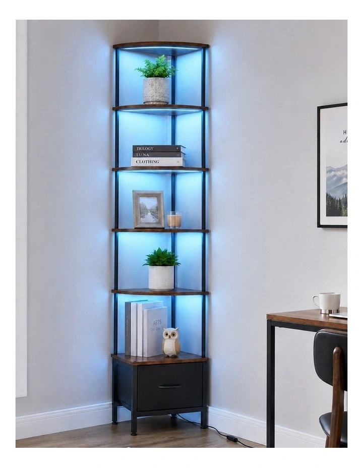 Levede 6-Tier Corner Shelf Stand Bookshelf Display Storage Rack with Drawer image 7