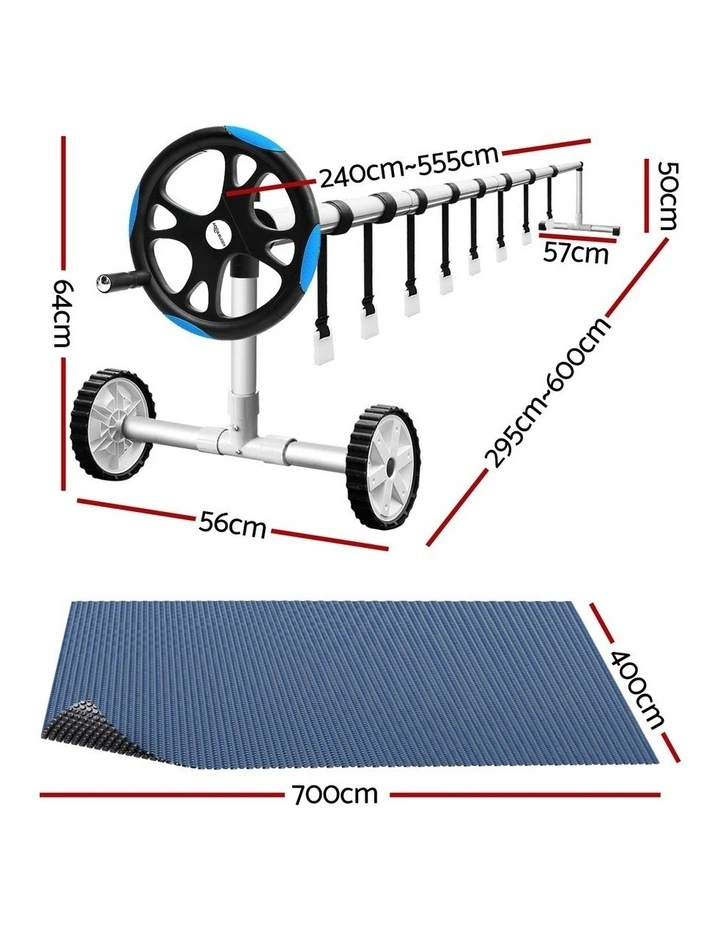 Aqua Buddy Pool Cover 7x4m 600 Micron w/ Roller 5.55m Black Solar Blanket image 3