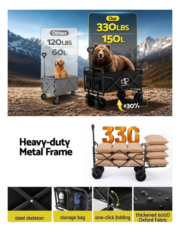 Gardeon Folding Camping Wagon Heavy Duty Utility Cart with Tailgate Table 150L image 4