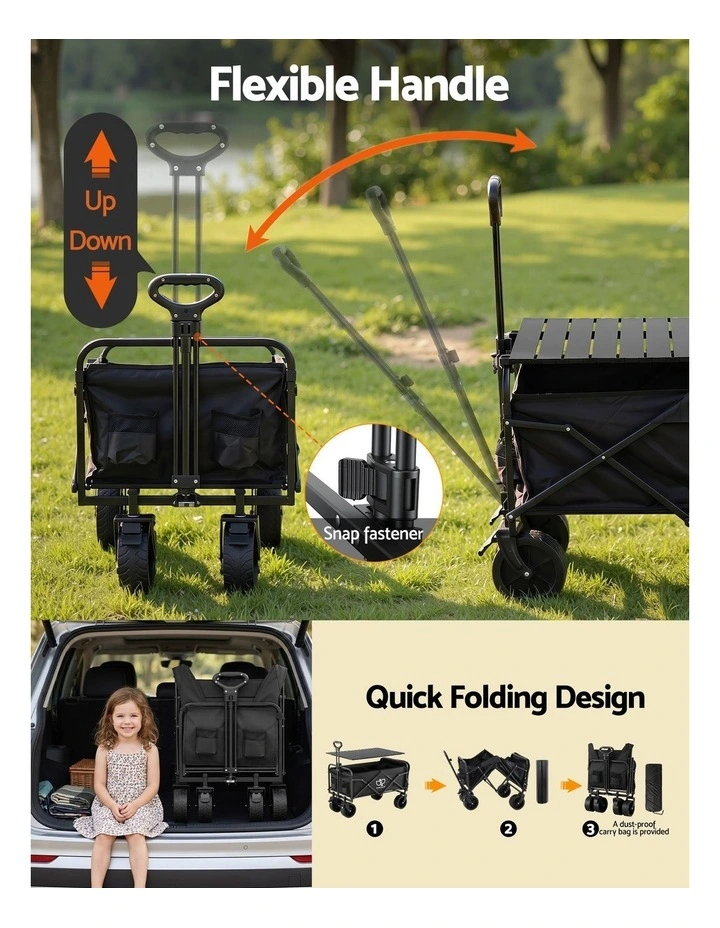 Gardeon Folding Camping Wagon Heavy Duty Utility Cart with Tailgate Table 150L image 5