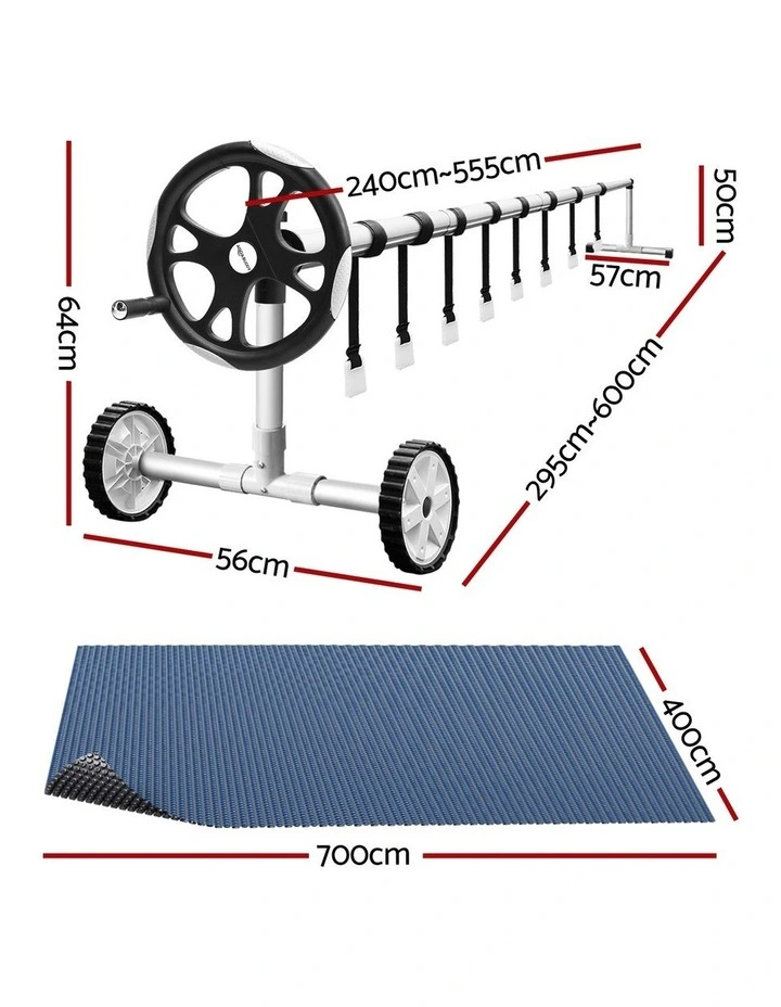 Aqua Buddy Pool Cover 600 Micron 7x4m w/ Roller 5.55m Swimming Pools Black Solar Blanket image 3