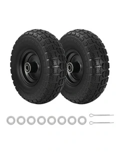 Gardeon 2pcs 4.10/3.50-4 Flat Free Tire & Wheel 26cm Solid Rubber for Wheelbarrow Cart Wagon