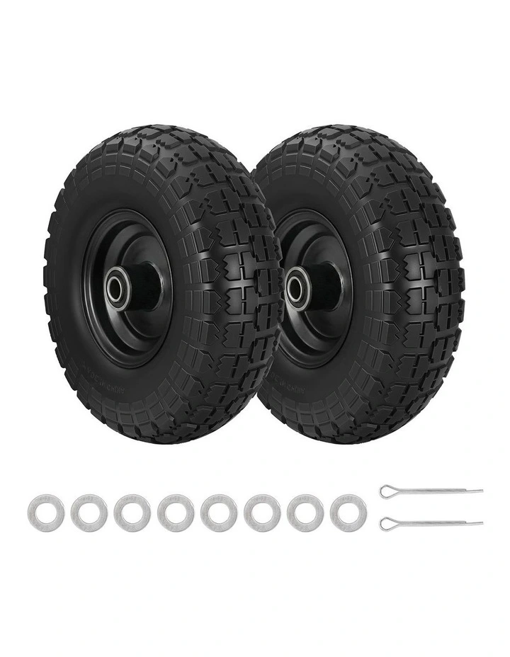 Gardeon 2pcs 4.10/3.50-4 Flat Free Tire & Wheel 26cm Solid Rubber for Wheelbarrow Cart Wagon image 1