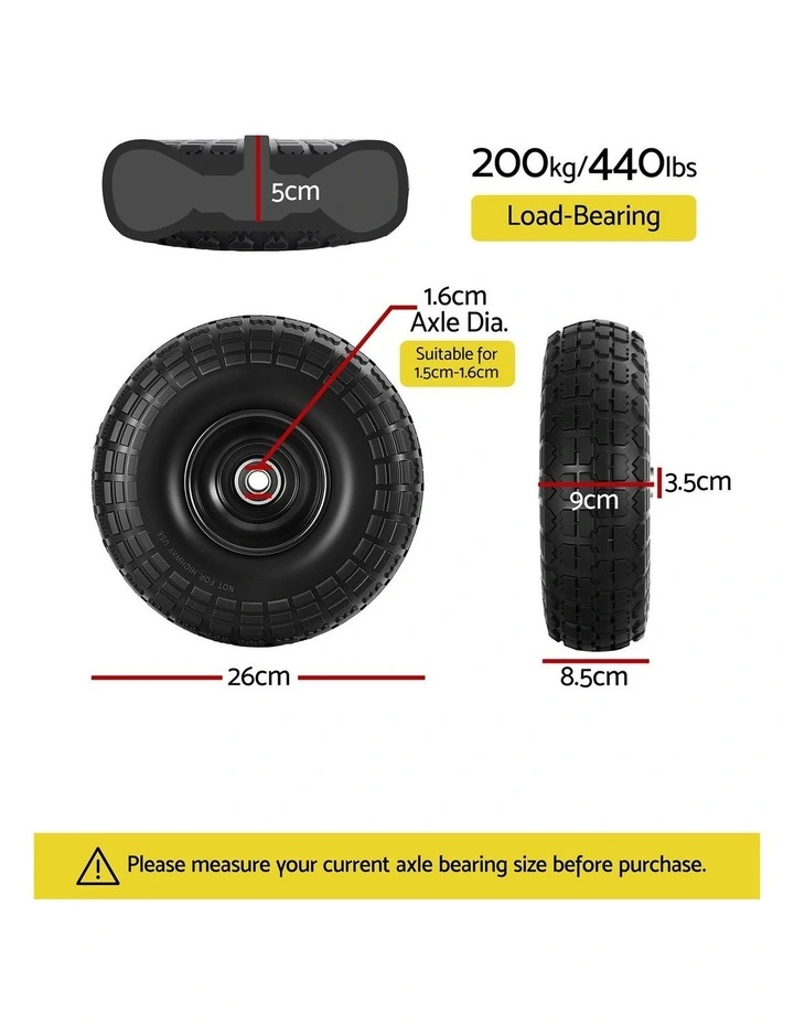 Gardeon 2pcs 4.10/3.50-4 Flat Free Tire & Wheel 26cm Solid Rubber for Wheelbarrow Cart Wagon image 3