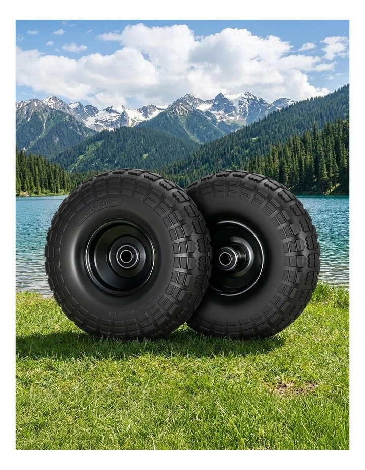 Gardeon 2pcs 4.10/3.50-4 Flat Free Tire & Wheel 26cm Solid Rubber for Wheelbarrow Cart Wagon image 4