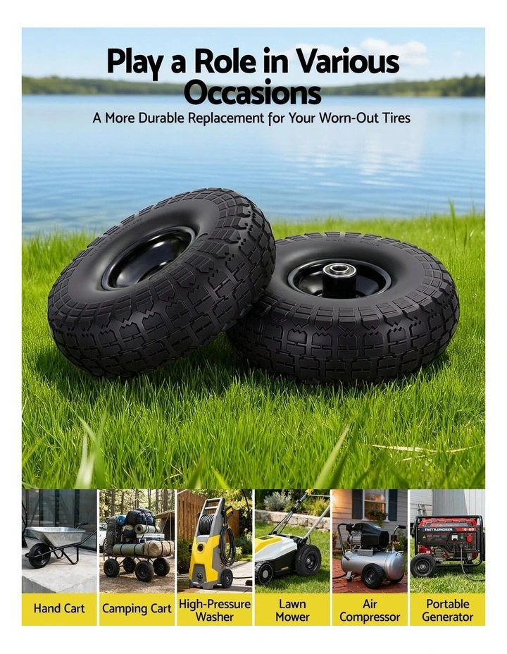 Gardeon 2pcs 4.10/3.50-4 Flat Free Tire & Wheel 26cm Solid Rubber for Wheelbarrow Cart Wagon image 5