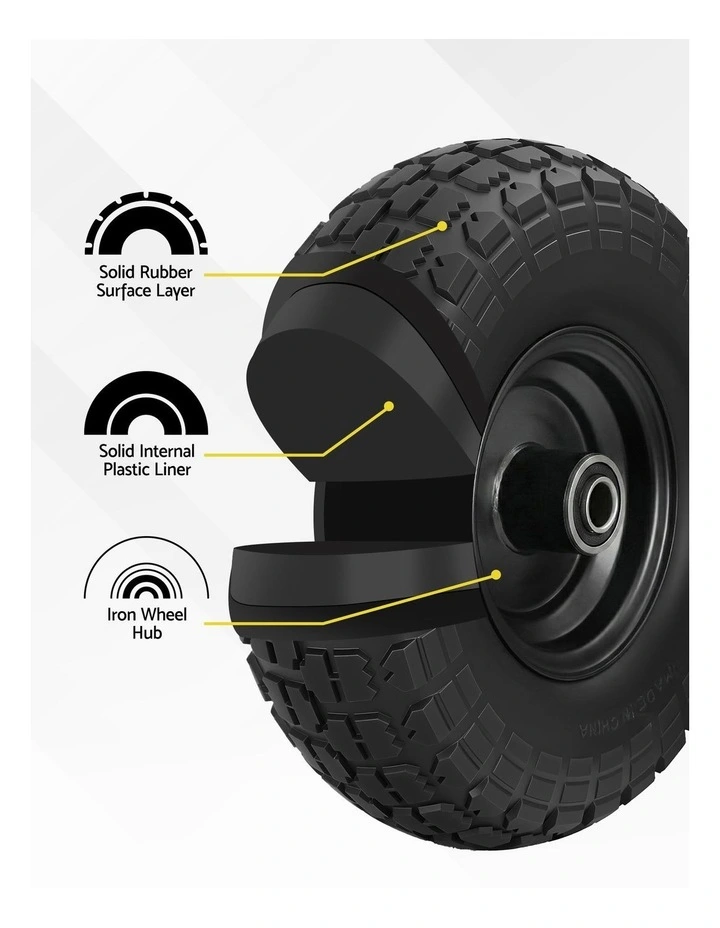 Gardeon 2pcs 4.10/3.50-4 Flat Free Tire & Wheel 26cm Solid Rubber for Wheelbarrow Cart Wagon image 7