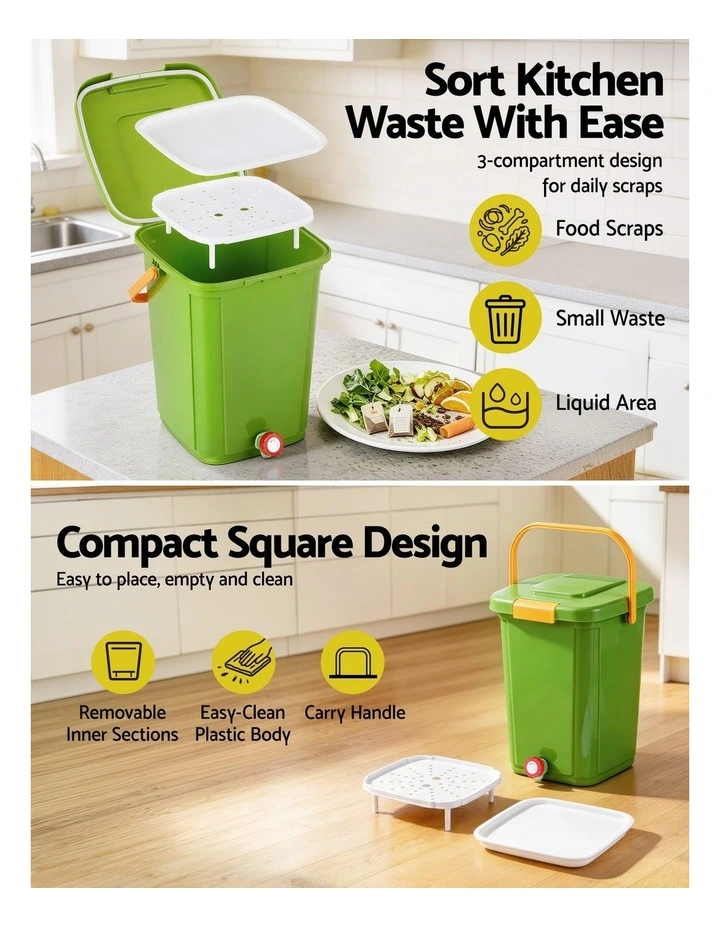 Gardeon 15L Kitchen Compost Bin Food Waste Caddy Drain Tap Green image 4