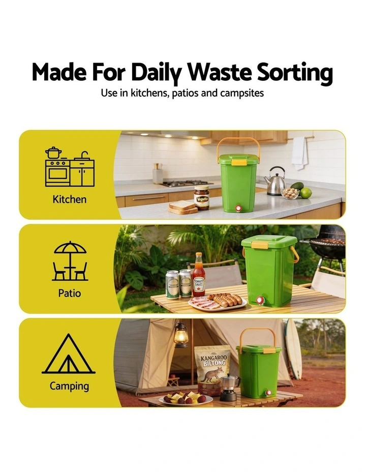 Gardeon 20L Kitchen Compost Bin Food Waste Caddy Drain Tap Green image 5