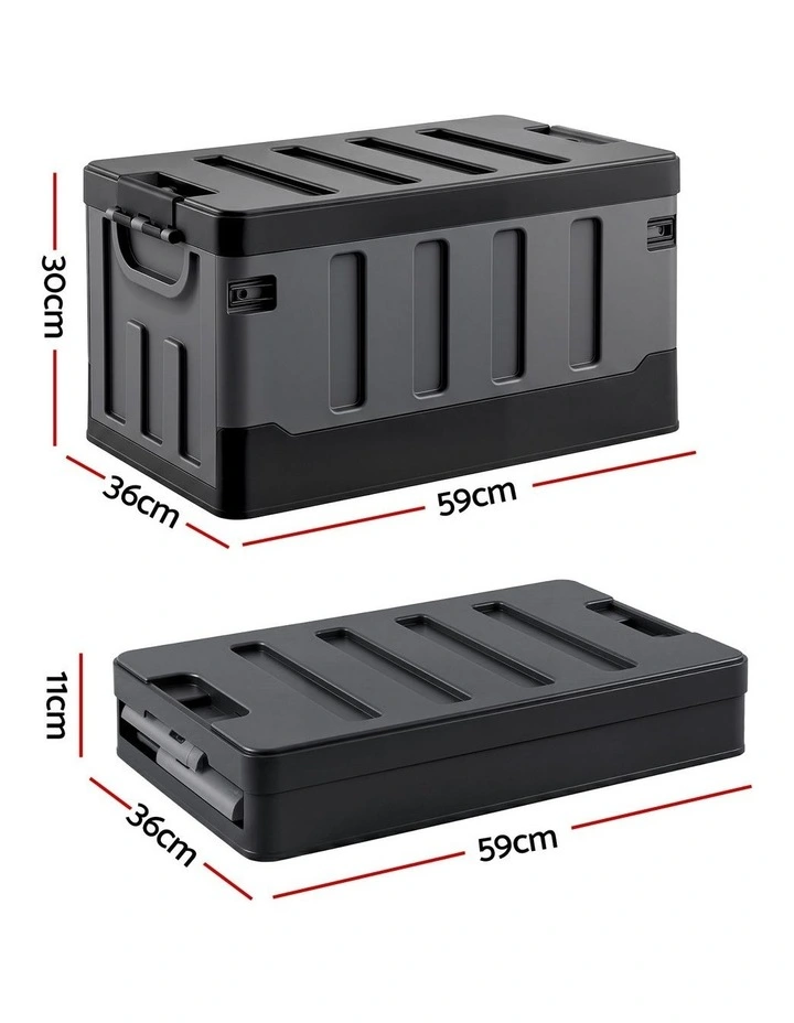 Gardeon Collapsible Outdoor Storage Box 60L Stackable Folding Camping Organizer Black image 2