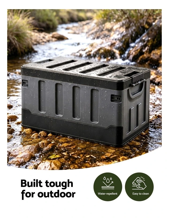 Gardeon Collapsible Outdoor Storage Box 60L Stackable Folding Camping Organizer Black image 5