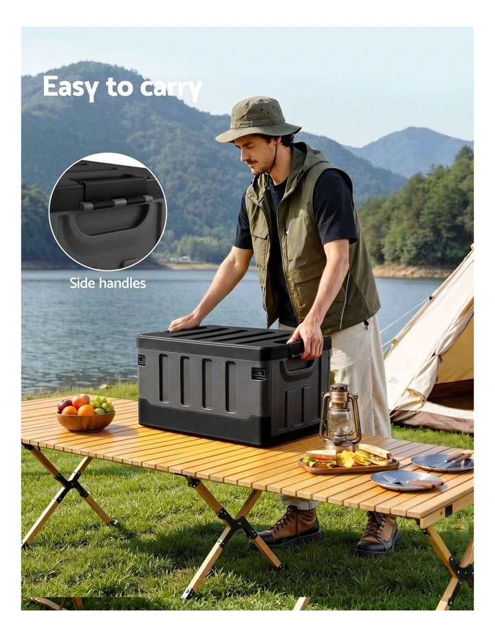 Gardeon Collapsible Outdoor Storage Box 60L Stackable Folding Camping Organizer Black image 6