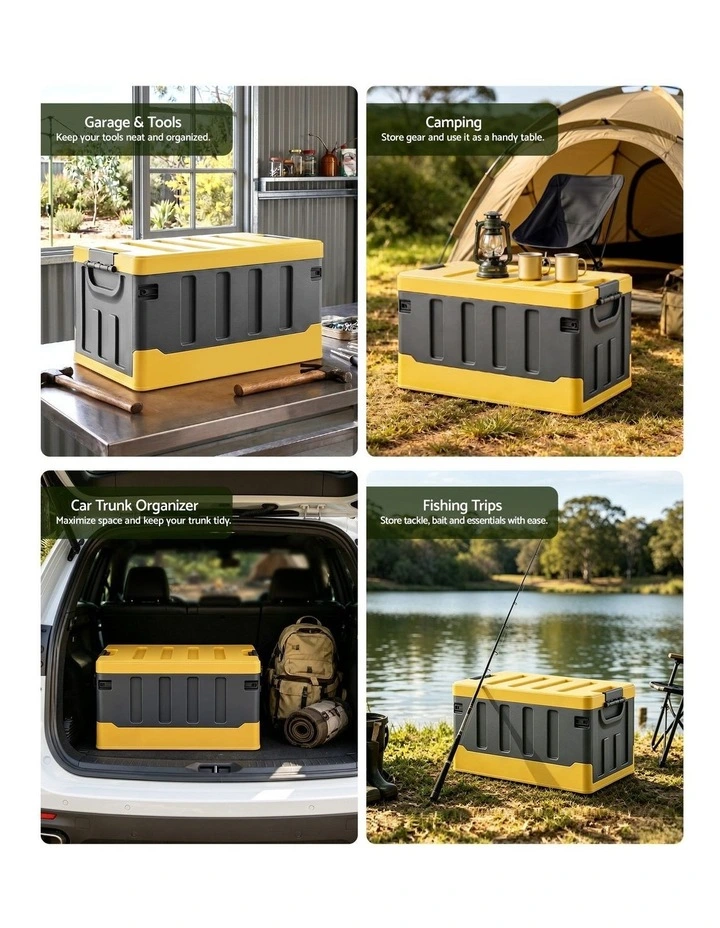Gardeon Collapsible Outdoor Storage Box 60L Stackable Folding Camping Organizer Yellow image 4