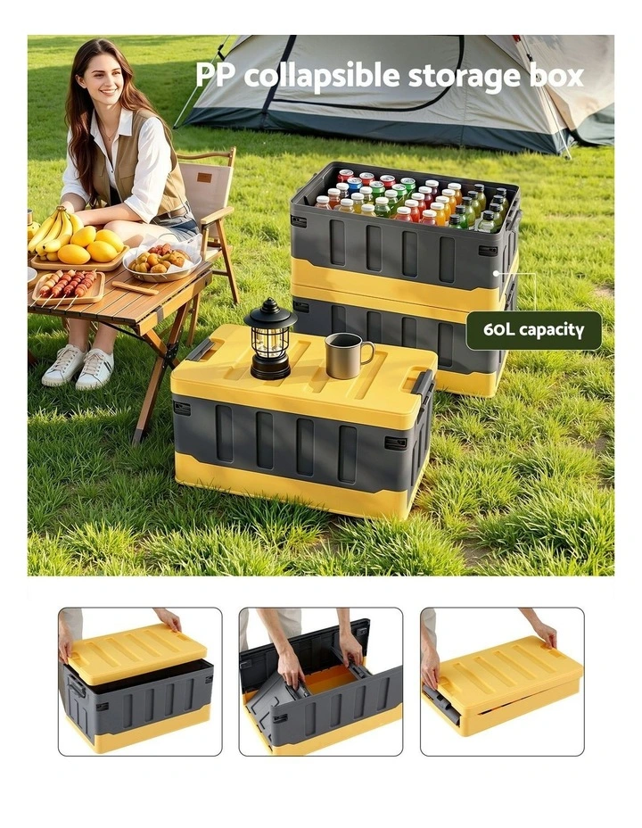 Gardeon Collapsible Outdoor Storage Box 60L Stackable Folding Camping Organizer Yellow image 5