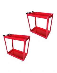 SOGA 2 Pack 2 Tier Tool Carts Red Heavy-Duty Steel