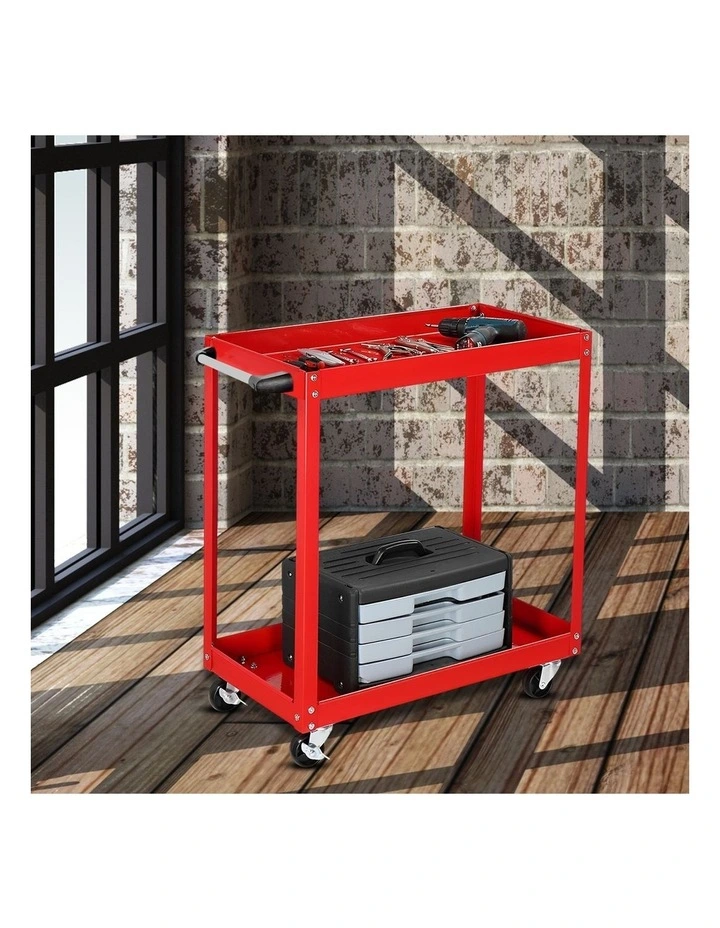 SOGA 2 Pack 2 Tier Tool Carts Red Heavy-Duty Steel image 5
