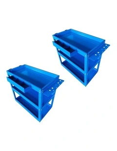 SOGA 2 Pack 3 Tier Tool Carts Blue Heavy-Duty Steel