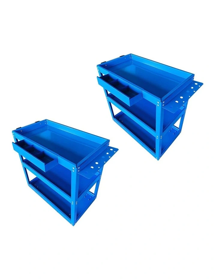 SOGA 2 Pack 3 Tier Tool Carts Blue Heavy-Duty Steel image 1