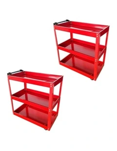 SOGA 2 Pack 3 Tier Tool Carts Red Heavy-Duty Steel