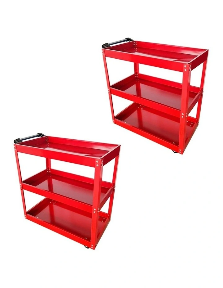 SOGA 2 Pack 3 Tier Tool Carts Red Heavy-Duty Steel image 1