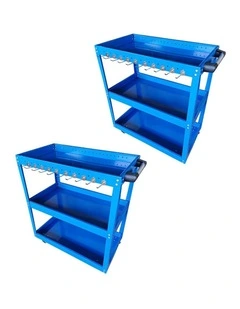 SOGA 2X 3 Tier Tool Storage Cart Heavy Duty Mobile Utility Trolley with Porous Side Panels