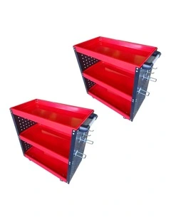 SOGA 2 Pack 3 Tier Tool Carts Red with Hooks