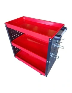 SOGA 3 Tier Tool Cart Red with Hooks