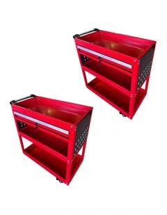 SOGA 2 Pack 3 Tier Tool Carts Red with Drawers and Hooks